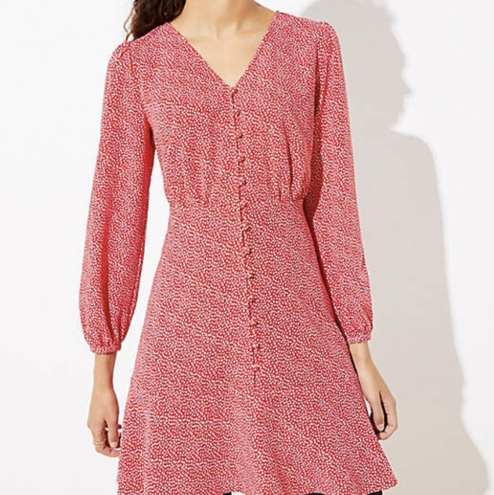 NWT LOFT Red Ditsy Heart Dress, Size 10